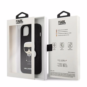Karl Lagerfeld Saffiano Ikonik Karl's Patch Apvalks iPhone 13 mini - Melns