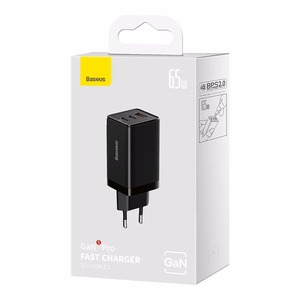 Sienas lādētājs Baseus GaN5 Pro 2xUSB-C + USB, 65W (melns)