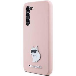 Karl Lagerfeld silikona Choupette metāla piespraude viedtālruņa apvalks Samsung Galaxy S23+ - rozā