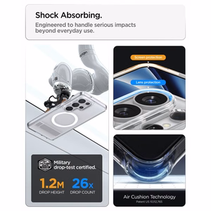 Spigen Ultra Hybrid S Mag MagSafe maciņš priekš Samsung Galaxy S26 Ultra - caurspīdīgs un balts