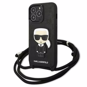 Karl Lagerfeld ādas monogrammas plāksteris un aukla Iconik apvalks iPhone 13 Pro / 13 - melna