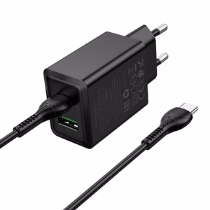 Зарядное устройство для телефона Hoco USB A + USB C QC3.0 PD AFC 3A 30W + кабель USB C к USB C N71 черный