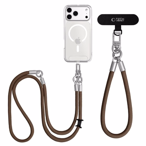 Tech-Protect C10S Crossbody phone lanyard (114 cm) + wrist strap (31 cm) - brown-titanium