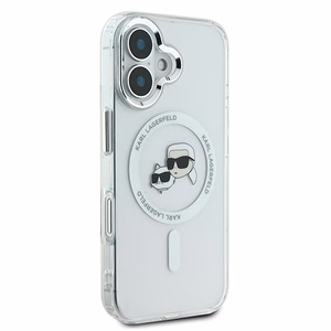 Karl Lagerfeld IML Metal Karl&Choupette Head magnētiskais viedtālruņa apvalks iPhone 16 Plus - balts
