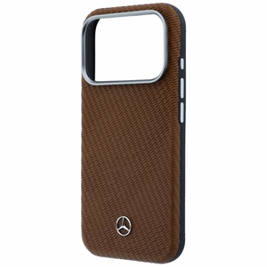 Mercedes Leather Semi Wrap Wood Effect MagSafe Case for iPhone 17 Pro Max - Brown