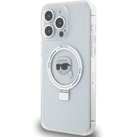 Karl Lagerfeld KLHMP15LHMRSKHH iPhone 15 Pro 6.1" balts/balts cietais apvalks ar gredzena statīvu Karl Head Magnētiskais