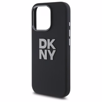DKNY šķidrā silikona viedtālruņa apvalks ar metāla logotipu iPhone 16 Pro - melns