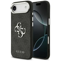 GUESS viedtālruņa apvalks IPHONE 17 Air GUHCP17MP4G4SMCK (4G PU ādas apvalks ar lielu 4G un klasisko logotipu un sudraba metāla kameras rāmi) melns