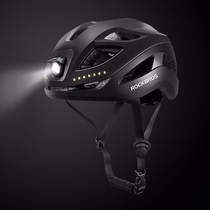 Rockbros ZK-077 velosipēda ķivere ar integrētu daudzvirzienu apgaismojumu, 57-61 cm – melna