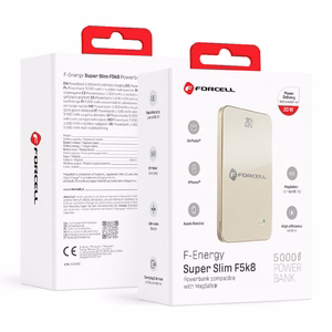 Portatīvais lādētājs saderīgs ar MagSafe Forcell F-Energy SuperSlim F5K8 QC4.0 PD3.0 15W 5000 mAh titāna dykuma krāsa