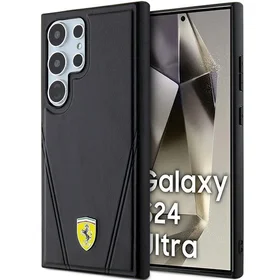 Ferrari Hot Stamp V Lines Magnētiskais viedtālruņa apvalks Samsung Galaxy S24 Ultra - melns