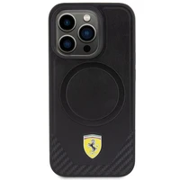 Ferrari oglekļa šķiedras metāla logotipa MagSafe apvalks iPhone 15 Pro – melns