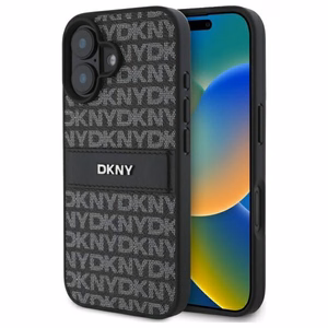 DKNY tekstūras raksta svītrains viedtālruņa apvalks iPhone 16 - melns