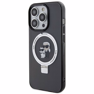 Karl Lagerfeld KLHMP15LHMRSKCK iPhone 15 Pro 6.1" melns/melns cietais apvalks ar gredzena statīvu Karl&Choupette Magnētiskais