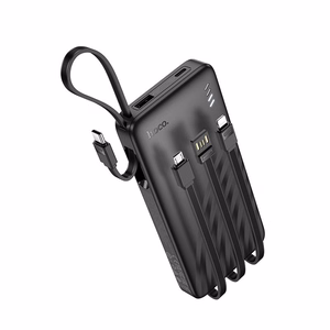 Portatīvais lādētājs Hoco 10000 mAh 2A ar četriem iebūvētiem kabeļiem USB A + USB C + Lightning + Micro USB J146 melns