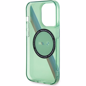 BMW M trīskrāsu svītras magnētiskais viedtālruņa apvalks iPhone 15 Pro - zaļš