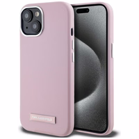 Karl Lagerfeld FW Metal Plate Magnētiskais iPhone 15 viedtālruņa apvalks - rozā