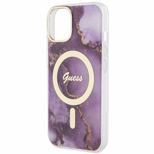 Guess GUHMP14SHTMRSU iPhone 14 6.1" violeta/violeta cietais apvalks Golden Marble Magnētiskais