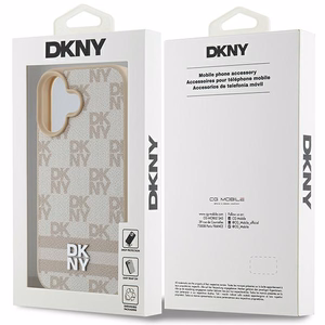 DKNY šachī raksts un drukātas svītras iPhone 16 apvalks rozā