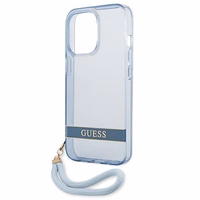 Guess GUHCP13LHTSGSB iPhone 13 Pro / 13 6.1 viedtālruņa apvalks, zils, ciets, daļēji caurspīdīgs ar siksniņu