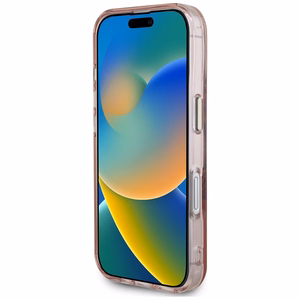 Guess IML Metal Mountain Logo Magnētiskais iPhone 16 viedtālruņa apvalks - rozā