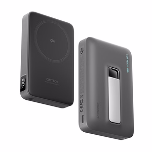 Cuktech WPB100 ārējais akumulators 10 000 mAh, Qi2, 30 W, ar magnētisku stiprinājumu un statīvu – melns