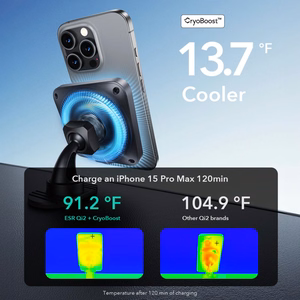 ESR HALOLOCK CRYOBOOST MAGNĒTISKS MAGSAFE PANEĻA UN VENTILĀCIJAS AUTO TURĒTĀJS BEZVADU LĀDĒTĀJS QI2 15W FROSTED ONYX
