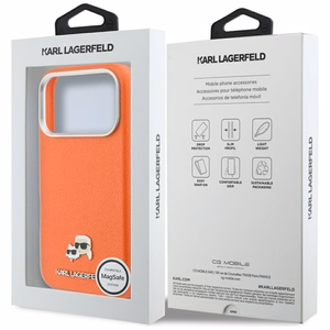 KARL LAGERFELD futrālis priekš IPHONE 17 Pro Max saderīgs ar MagSafe KLHMP17X6PFKCLO (PU FW W/ K&C Head Pin), oranžs