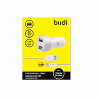 Budi - 2 USB auto lādētājs with LED indicator+lightning kabelis