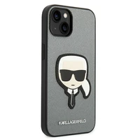 Karl Lagerfeld Saffiano Karl's Head Patch viedtālruņa apvalks iPhone 14 Plus - sudraba