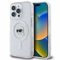 Karl Lagerfeld IML Metāla Karl Head Magnētiskais viedtālruņa apvalks iPhone 16 Pro - balts