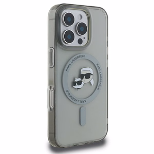 Karl Lagerfeld IML Metal Karl&Choupette Head magnētiskais viedtālruņa apvalks iPhone 16 Pro - melns
