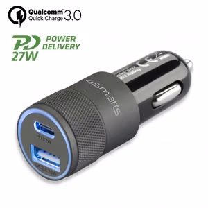 Auto lādētājs Rapid+ 27W ar Quick Charge, pelēks / melns