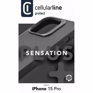 Cellularline Sensation Plus vāciņš ierīcei iPhone 15 Pro, ar materiālā integrētu “Microban” antibakteriālo tehnoloģiju, melns
