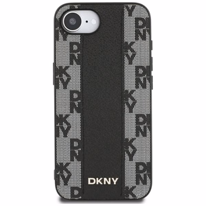 DKNY ādas rūtainais mono raksts Magnētiskais iPhone 16e viedtālruņa apvalks - melns