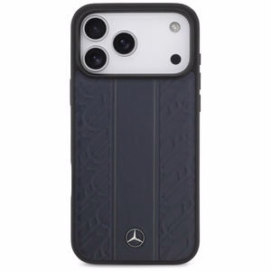 Mercedes Leather Laurel Leaves Stripes MagSafe Case for iPhone 17 Pro Max - Blue