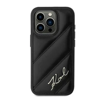 Karl Lagerfeld Diagonal Quilted Script viedtālruņa apvalks iPhone 15 Pro - melns
