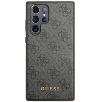 Guess GUHCS23LG4GFGR S23 Ultra S918 pelēks/pelēks cietais apvalks 4G Metāla Zelta Logotips