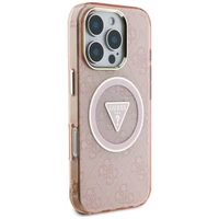 Guess IML Metal Glitter 4G Circle Triangle magnētiskais viedtālruņa apvalks iPhone 16 Pro - rozā