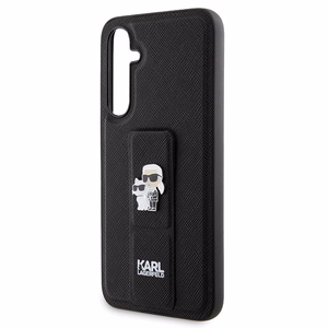 Karl Lagerfeld Gripstand Saffiano Karl&Choupette Pins viedtālruņa apvalks Samsung Galaxy S23 FE - melns