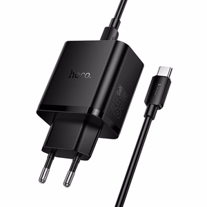tālruņa lādētājs Hoco 2x USB C + USB A QC3.0 PD 3A 65W + datu kabelis USB C to USB C N75 melns