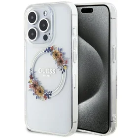 Guess IML Flowers Wreatch MagSafe viedtālruņa apvalks iPhone 15 Pro Max - caurspīdīgs