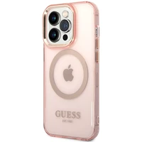 Guess GUHMP14XHTCMP iPhone 14 Pro Max 6.7" rozā/rozā cietais apvalks Zelta Kontūra Caurspīdīgs Magnētiskais