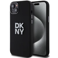 DKNY šķidrā silikona metāla logotipa viedtālruņa apvalks iPhone 15 Plus / 14 Plus - melns