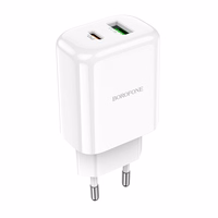 Borofone sienas lādētājs BN4 Potential - USB + Type C - QC 3.0 PD 2.0 20W balts
