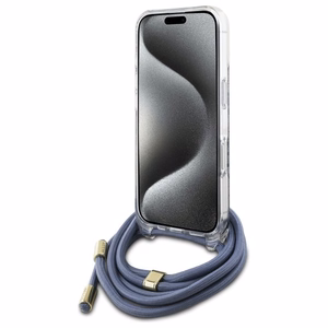 Guess Pār plecu aukla 4G Raksta Apvalks ar Auklu iPhone 16 Pro - zils