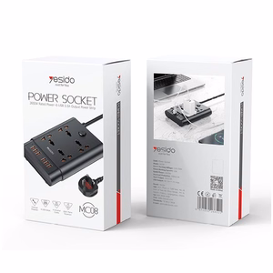 YESIDO MC08 EXTENSION KABELIS 10IN1 2650W 6XUSB-A melns