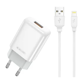 Lādētājs Jellico EU01 2.4A USB-A + USB-A uz Lightning kabelis 1.0m, balts