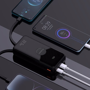 Wozinsky WFC-15B 20000mAh 22.5W ārējais akumulators, PD20W, iebūvēti Lightning un USB-C kabeļi, melns