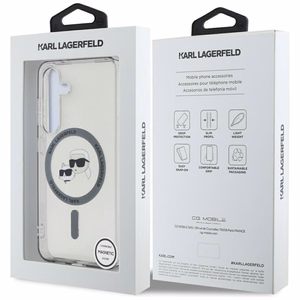 Viedtālruņa apvalks Karl Lagerfeld Button Karl & Choupette Heads Izdrukāts logotips MagSafe Samsung Galaxy S25 Plus - melns